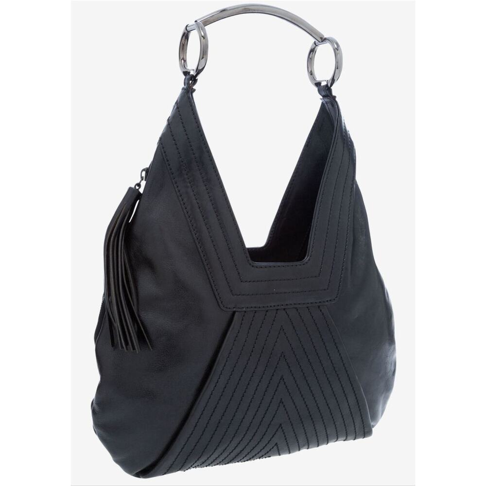 VINTAGE RARE 2002 Costume National Metal Horseshoe Double Ring Crescent BLK Bag